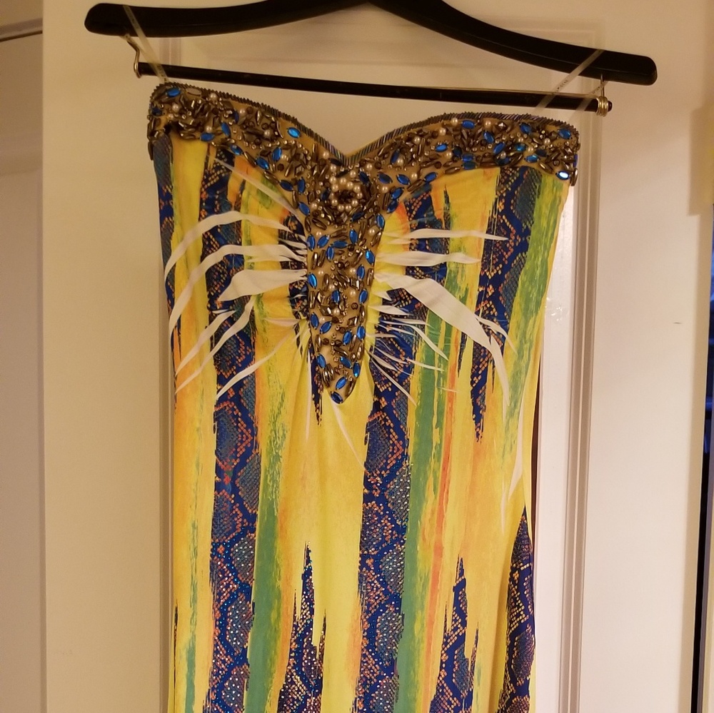 Hand-enbroidered Bedazzled Strapless Maxi Dress
